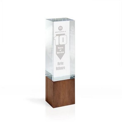 Small Optic Crystal Tower with Wood Block Base