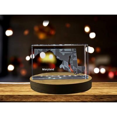 Maryland 3D Engraved Crystal Trophy Award w/LED Base