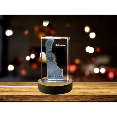 Delaware 3D Engraved Crystal Award w/LED Base Light