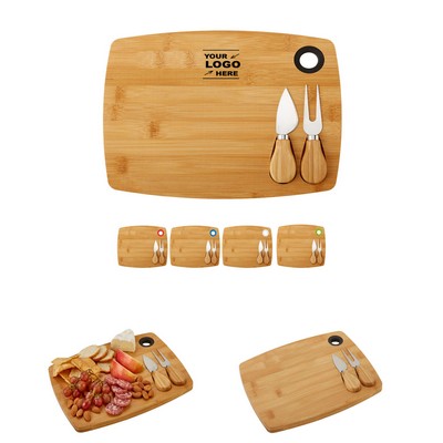 Wooden Cheese Cutting Board w/Fork and Spatula
