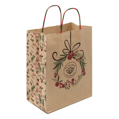 Full Color Natural Brown Holiday Handle Shopper 8.5" x 10.25" x 5"