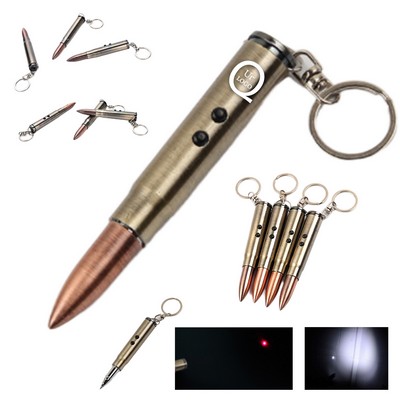 3-In-1 Bullet Pen Led Laser Flashlight w/ Keychain