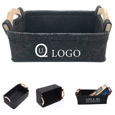 14.57x9.84x5.12" Felt Storage Basket w/ Wooden Handle