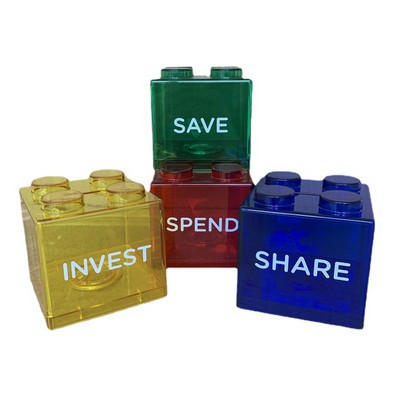 Clear Plastic Stackable Building Block Coin Can Piggy Bank