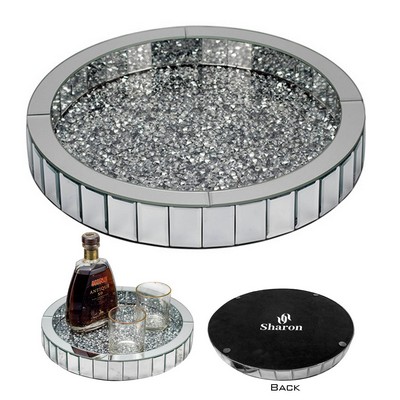 Silver Round Glass Decorative Storage Tray