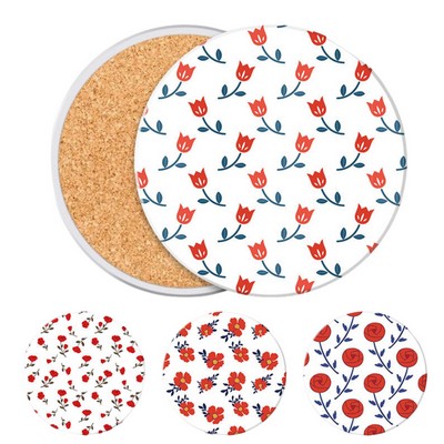 Premium Round Ceramic Absorbent Stone Drink Coaster With Cork Base