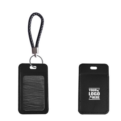 Elegant Dual Pocket PU Leather Card Case with Keychain