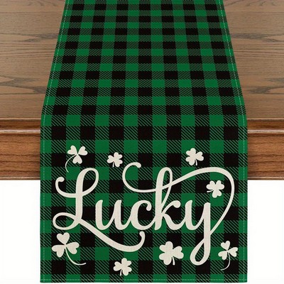 Green Lucky Clover Heat-Resistant Stain-Proof Linen Table Runner