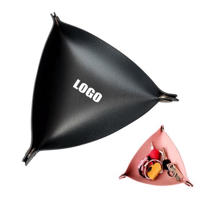 Compact Triangular PU Leather Foldable Holder with Metal Clasps