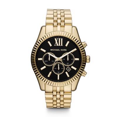 Michael Kors Mens Lexington Gold-Tone Ss Chronograph Watch Black Dial