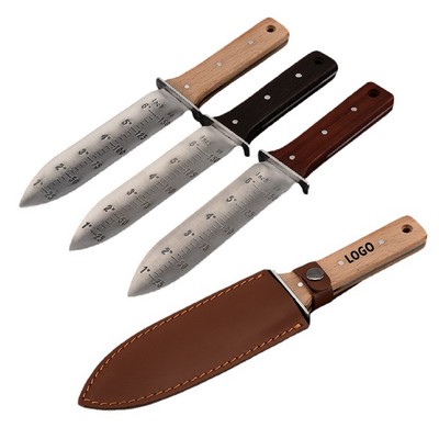 Leather Sheath Wood Handle Garden Soil Digging Knife Trowel