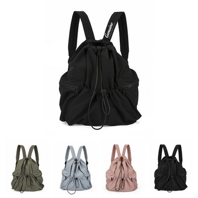 Multi-Pocket Nylon Drawstring Backpack