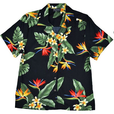 Ladies Hawaiian Shirt (DEEP INVENTORY) - 100% Silky Rayon Tropical Print w/ Coconut Buttons (XS-XXL)