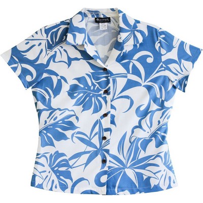 Ladies Hawaiian Blouse (DEEP INVENTORY) - 100% Silky Rayon Tropical Print w/ Coconut Buttons XS-XXL