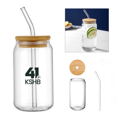 16 Oz. Glass Can with Lid and Straw