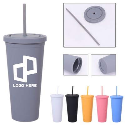 24Oz Plastic Tumbler Cups W/ Lids And Straws