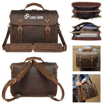 Classic Leather Backpack Messenger Bag