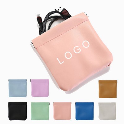 PU Leather Portable Water Resisitant No Zipper Self Closing Pocket Cosmetic Bag