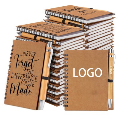 Bamboo Spiral Notebook With Pen
