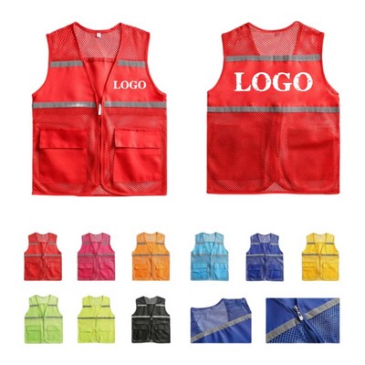 Custom High Visibility Reflective Breathable Mesh Safety Vest w/2 Pockets