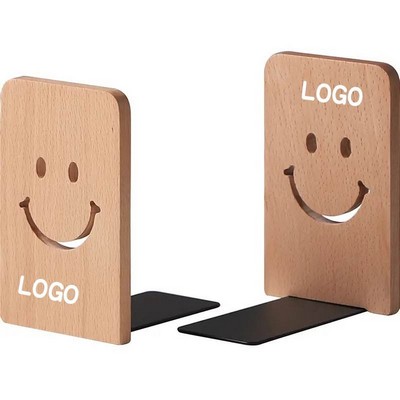 Natural Beech Wood Smiley Bookends With Iron Base