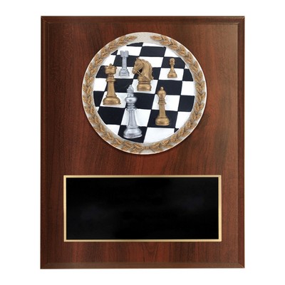 Dark Cherry Finish and Cast Stone Resin Chess Plaque (6"x 8")