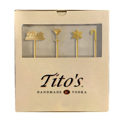 4-Pack Custom Molded Stainless Steel Cocktail Picks with Box