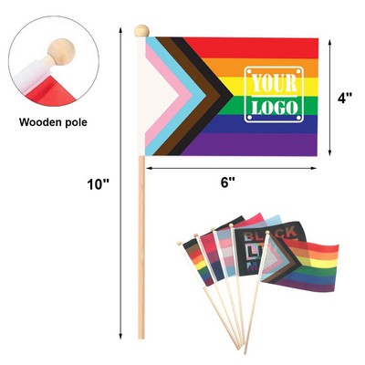 Progress Pride Mini Flag With Wooden Pole