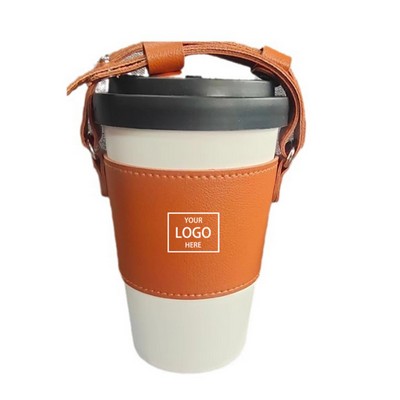 PU Leather Cup Sleeve w/Strap