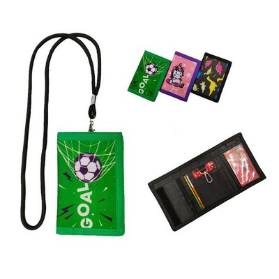 Trifold Polyester Wallet With Lanyard