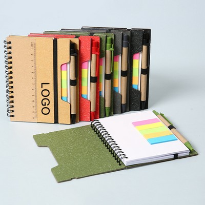 Spiral Notebook with Sticky Notes & Ruler & Pen