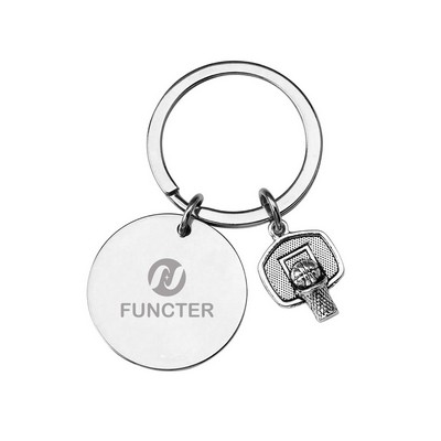Metal Round Plate Shoot Basketball With Engraved Keychain