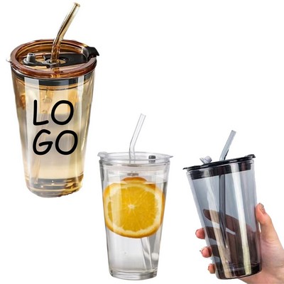 Glass Tumbler with Straw and Lid