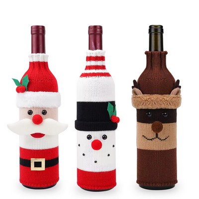 Christmas Decor Supplies Knitted Wine Bottle Cover for Dinner Table Festive Christmas Wine Sleeve