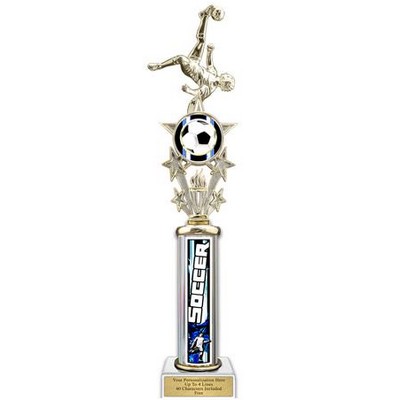 20" Action Matrix Blue Soccer 1 Column Trophy
