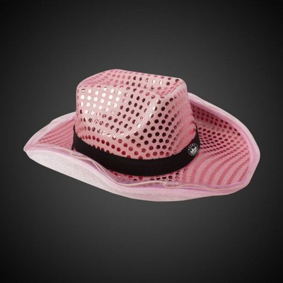 Pink Light Up Sequin Cowboy Hat w/Black Band