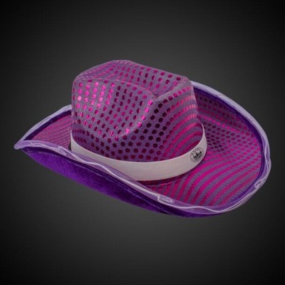 Purple Light Up Sequin Cowboy Hat w/White Band