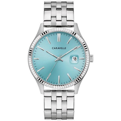 Caravelle Men's Classic Stainless Steel Bracelet Watch Light Blue Dial