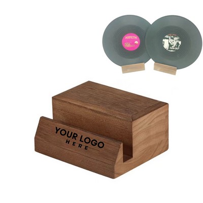 Wooden Vinyl Record Base On The Shelf