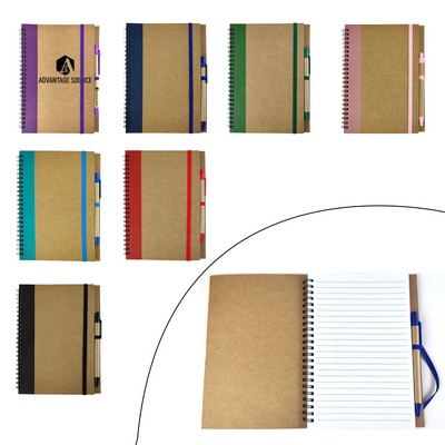 Eco-Friendly Spiral Journal Notebook W/ Elastic Band and Pen