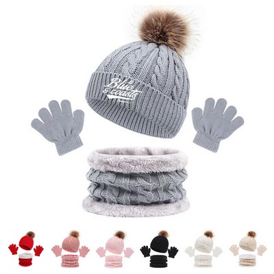 Kid Winter Beanie Hat Gloves Scarf Set