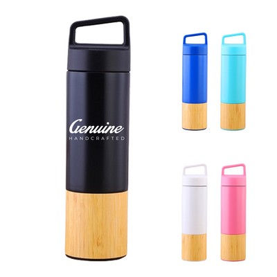 18 oz Bamboo-Wrapped Stainless Steel Insulated Water Bottle