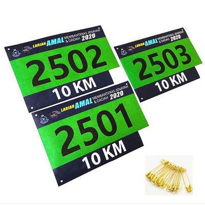 Custom 9.5" x 7.5" Paper Running Race Bib Competitor Numbers with Safety Pins
