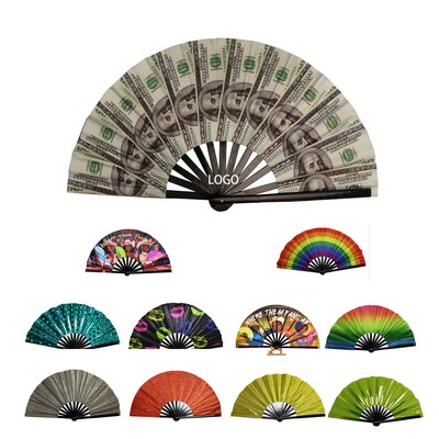 Vibrant 10-Inch PVC Folding Fan With Wood Frame