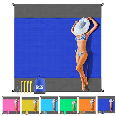Foldable Waterproof Sandproof Beach Mat w/ 4 Stakes