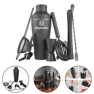 8-Piece Matte Black Stainless Steel Cocktail Shaker Set