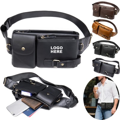 Men's Fashion Genuine Leather Crossbody Chest Bag Travel Organizer Fanny Pack
