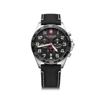 FieldForce Chrono 42mm, black dial, black leather strap