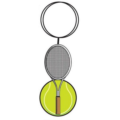 Tennis Ball & Racket Key Chain w/Clear Mirrored Back (3 Square Inch)