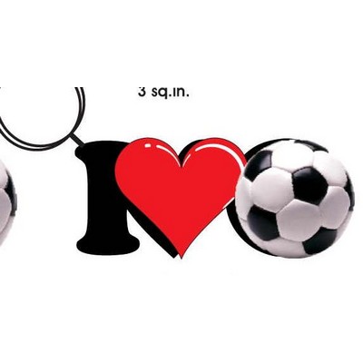 I Love Soccer Key Chain w/Clear Mirrored Back (4 Square Inch)